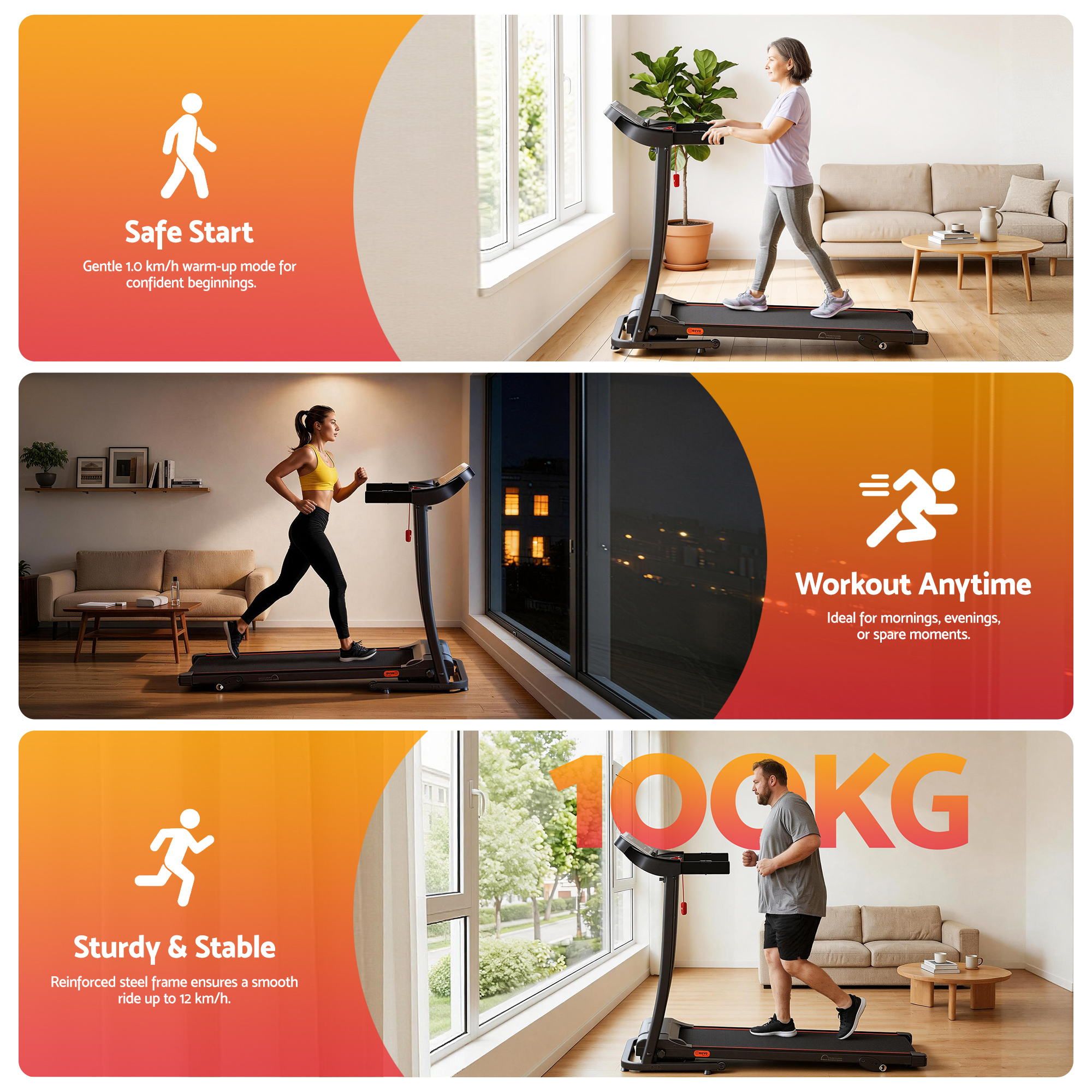 Cinta de correr eléctrica Everfit para gimnasio en casa, máquina de ejercicios de fitness con inclinación de 400 mm