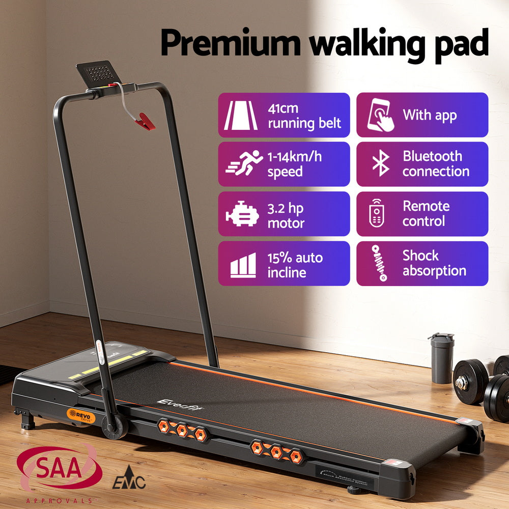 Everfit Treadmill Electric Walking Pad Auto Incline Foldable for Home Gym Black - YDS.com.au