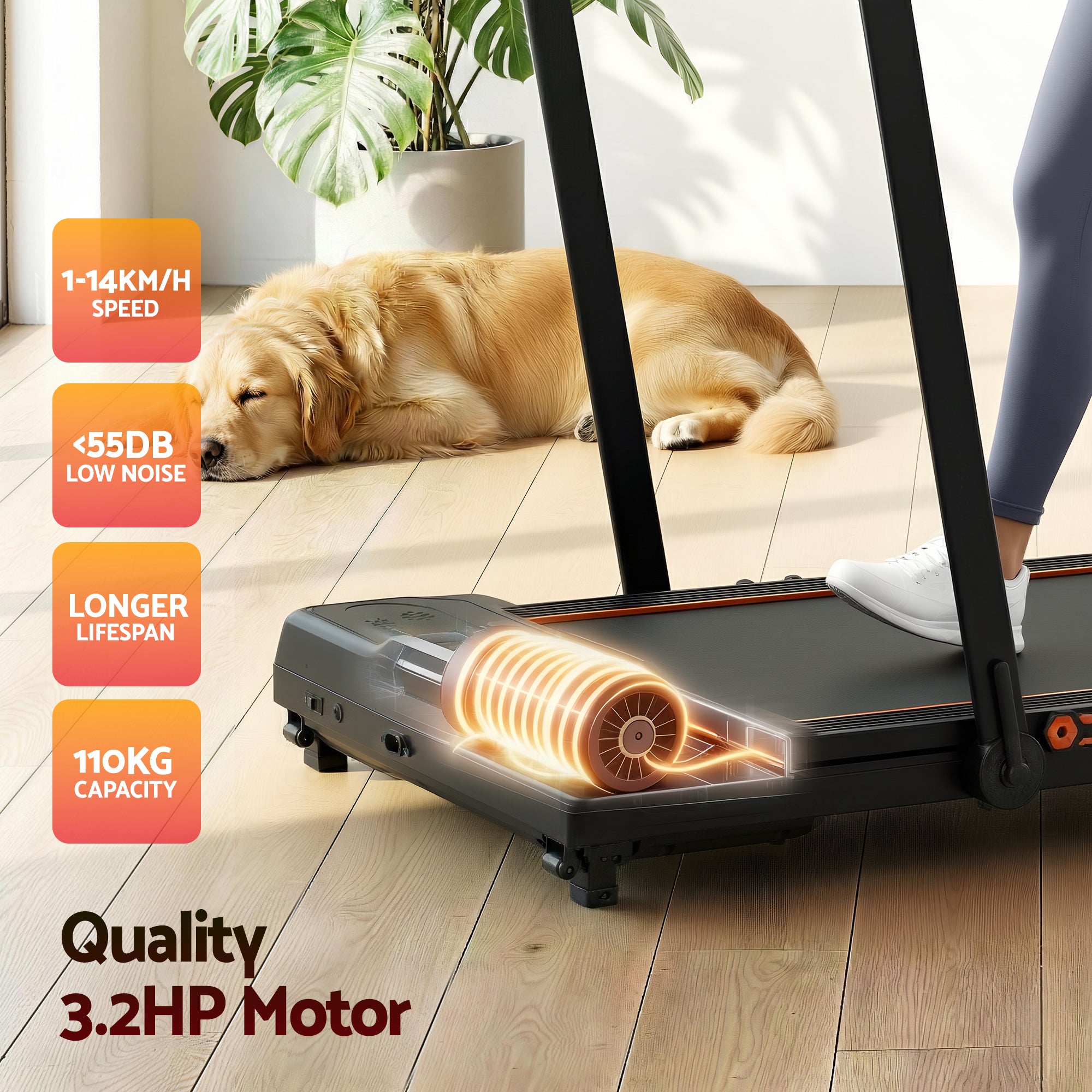 Everfit Treadmill Electric Walking Pad Auto Incline Foldable for Home Gym Black