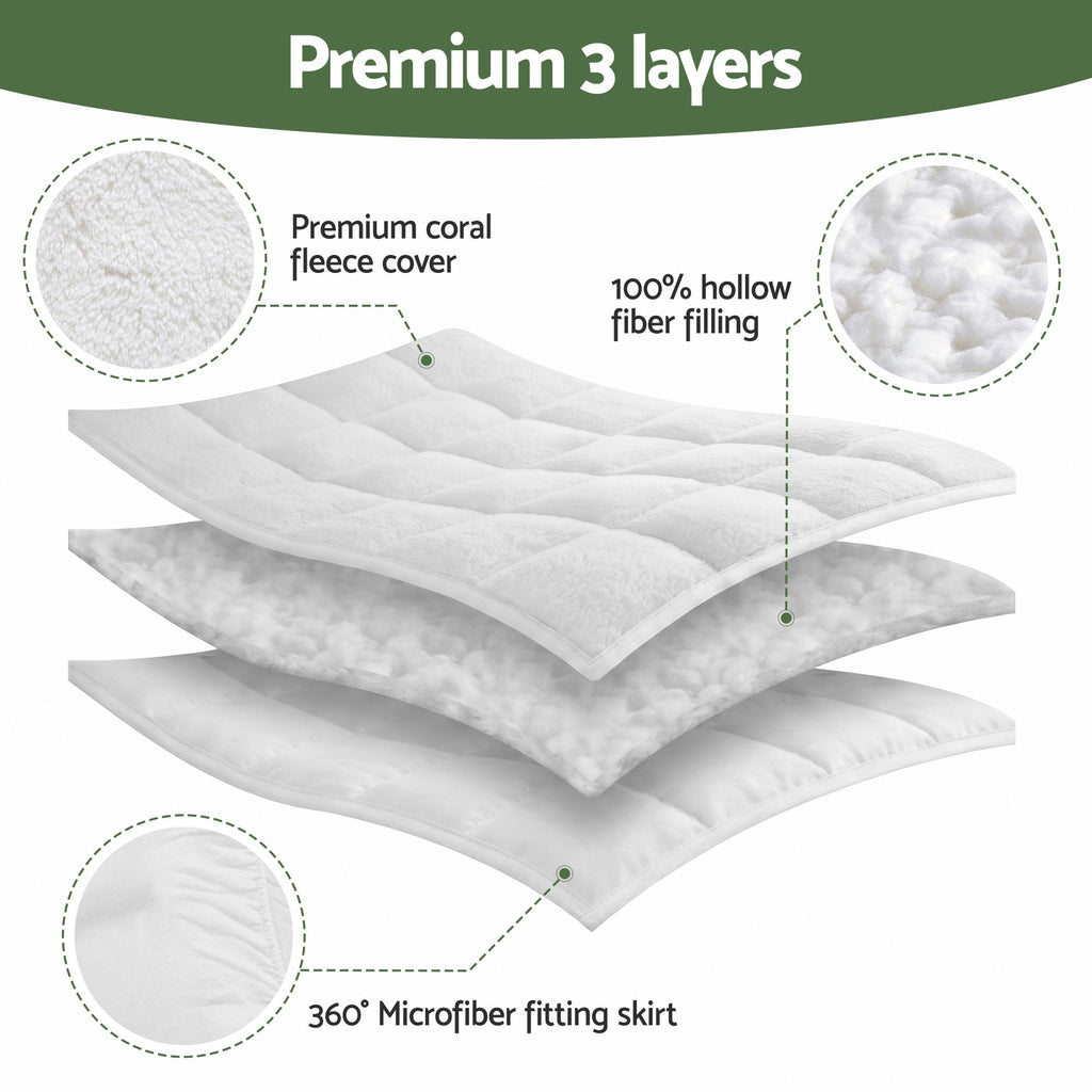 Giselle Bedding Single Mattress Topper 5cm Coral Fleece