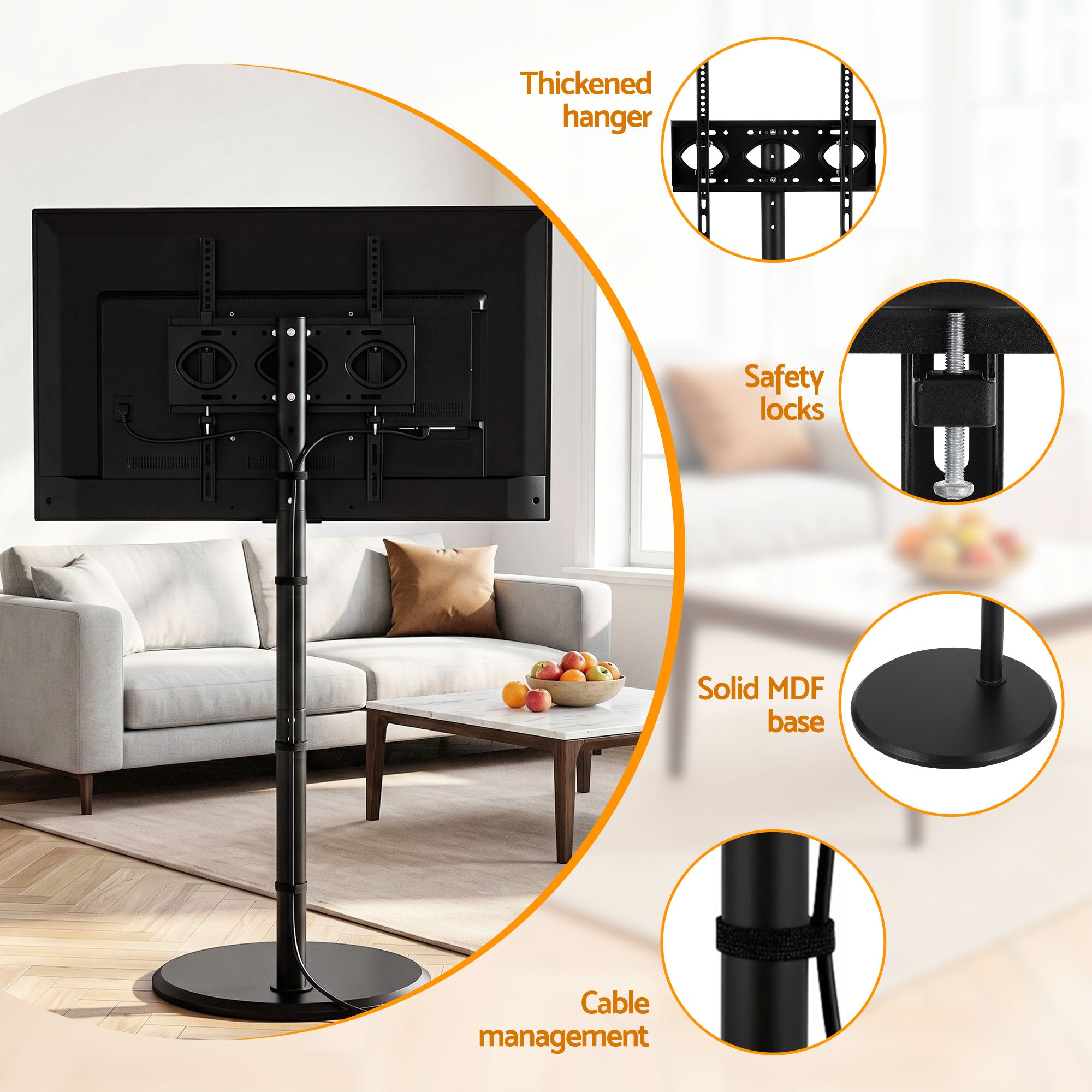 Artiss 32-55 Inch Mobile TV Stand with Wheels Height & Tilt Adjustable Floor Mount