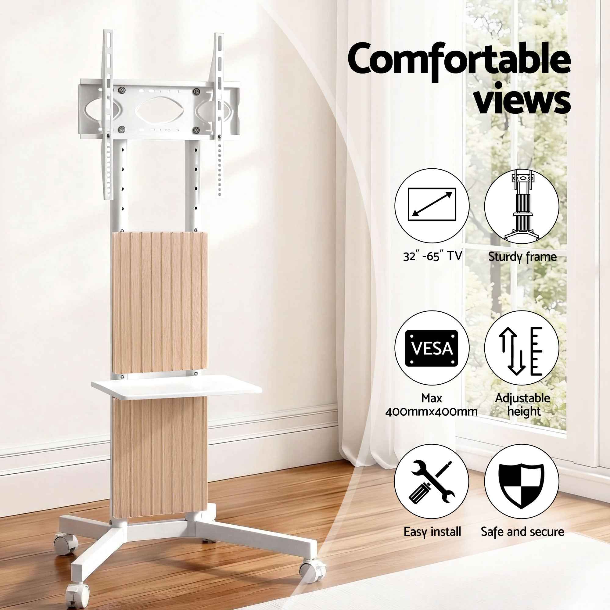 Artiss Mobile TV Floor Stand for 32-65" Mount Bracket Universal Adjustable Height with Wheels