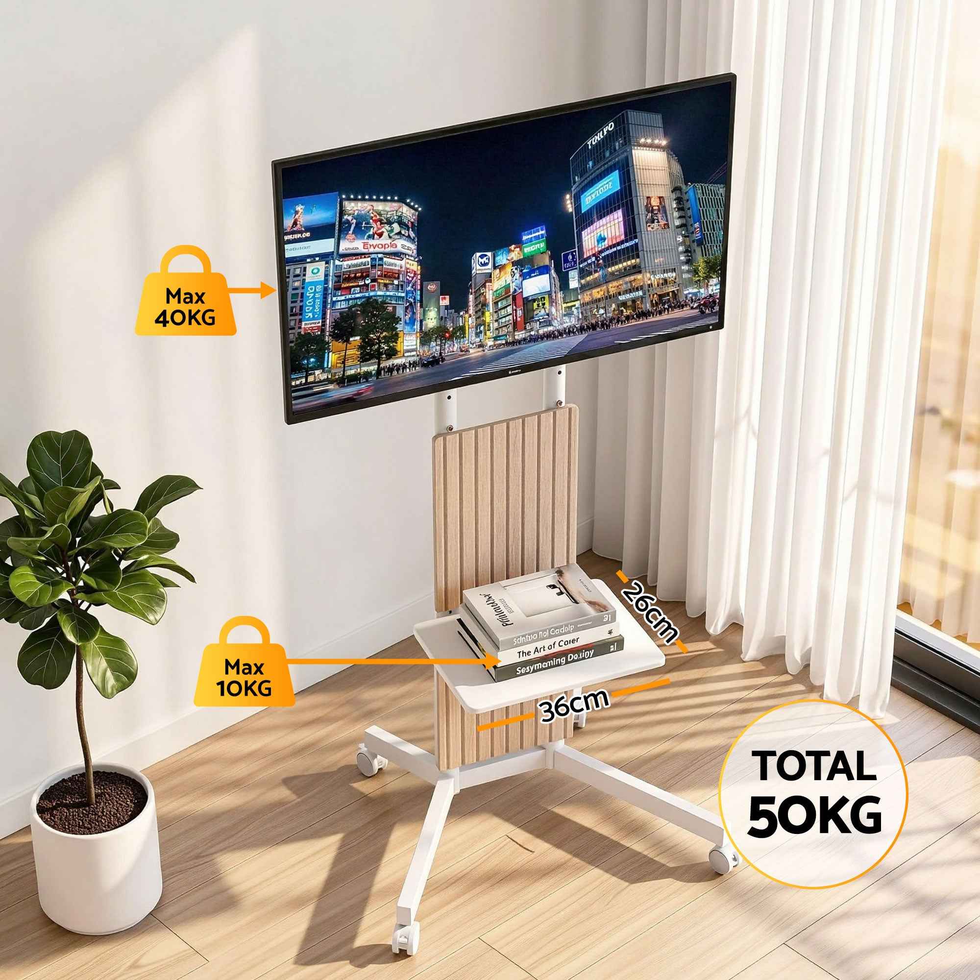 Artiss Mobile TV Floor Stand for 32-65" Mount Bracket Universal Adjustable Height with Wheels