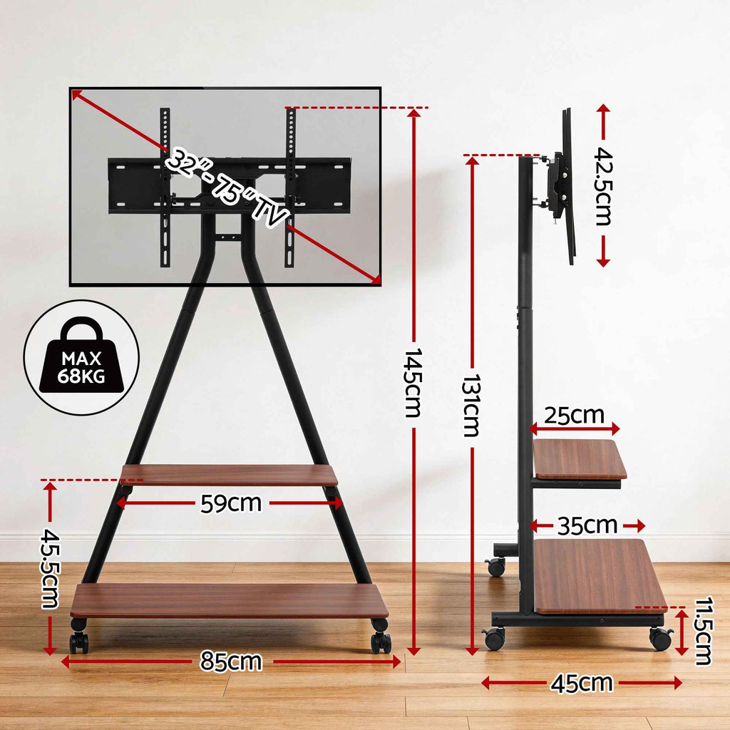 Artiss Mobile TV Stand Rolling Cart Wheels 32-75" Heavy Duty 133kg Mount Bracket