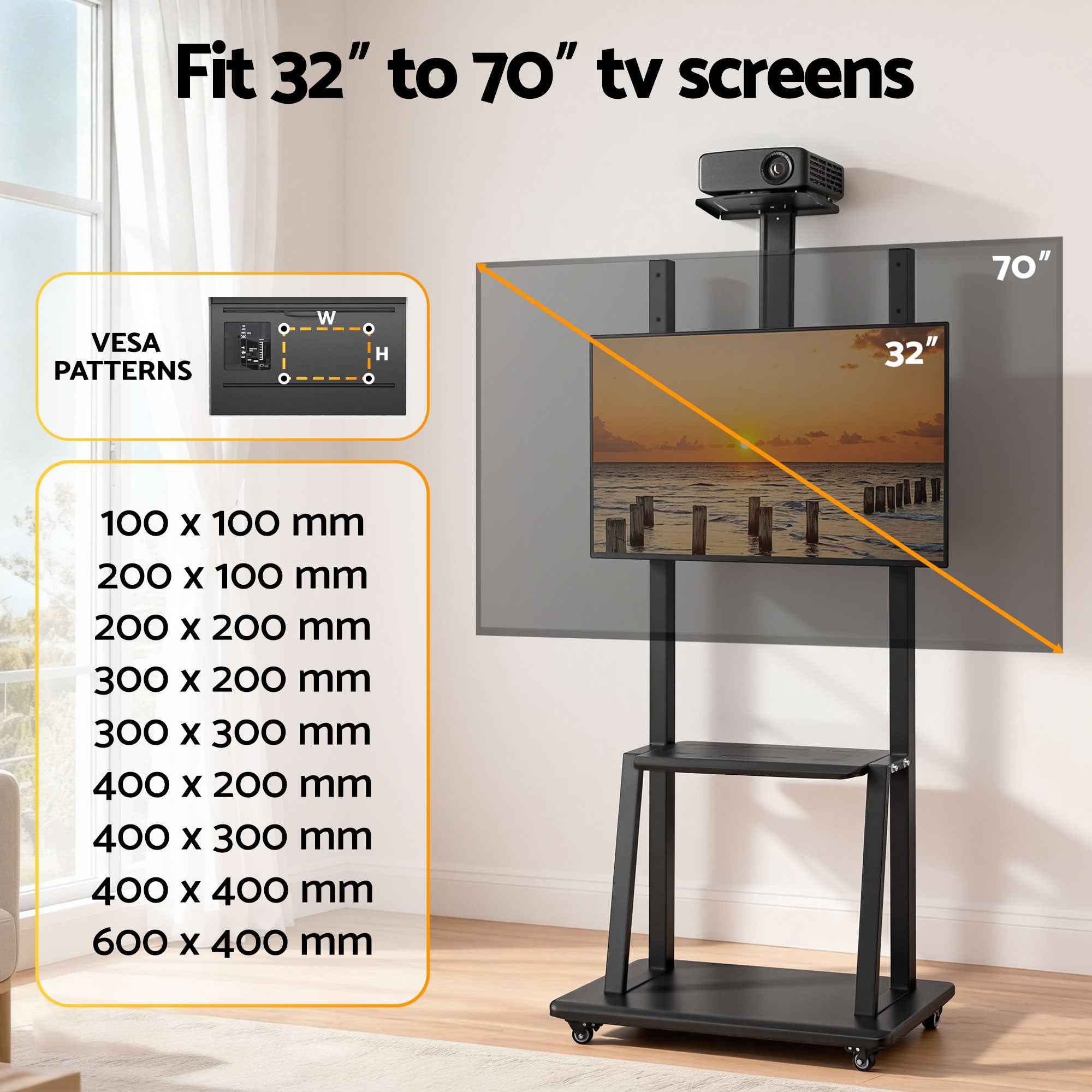Artiss TV Stand 32-70" Universal Mobile Adjustable Height TV Stand with Wheels
