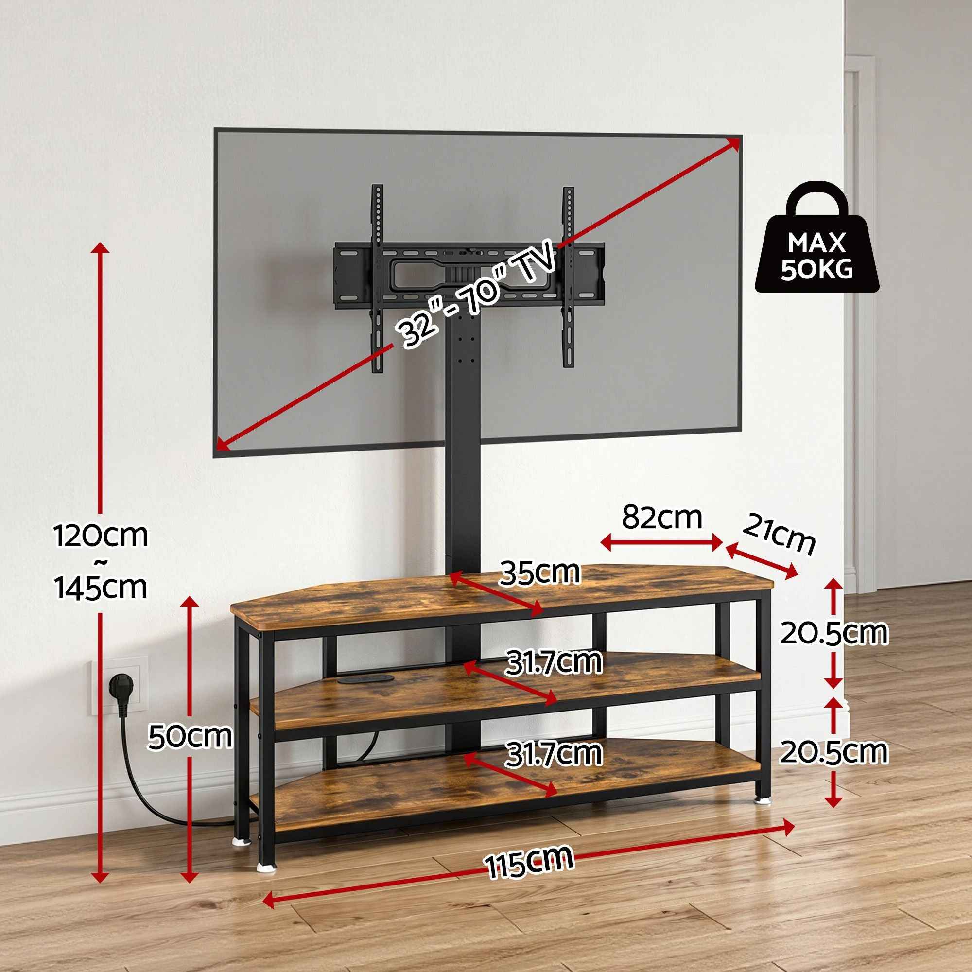 Artiss Corner TV Stand 32-70" w/ Mount LED Lights & Power Outlet Space Saving