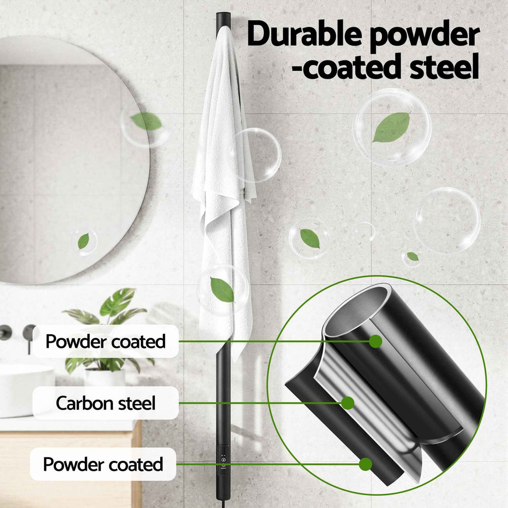 Devanti Heated Towel Rail with Timer Vertical Electric Heater Warmer Rack Black