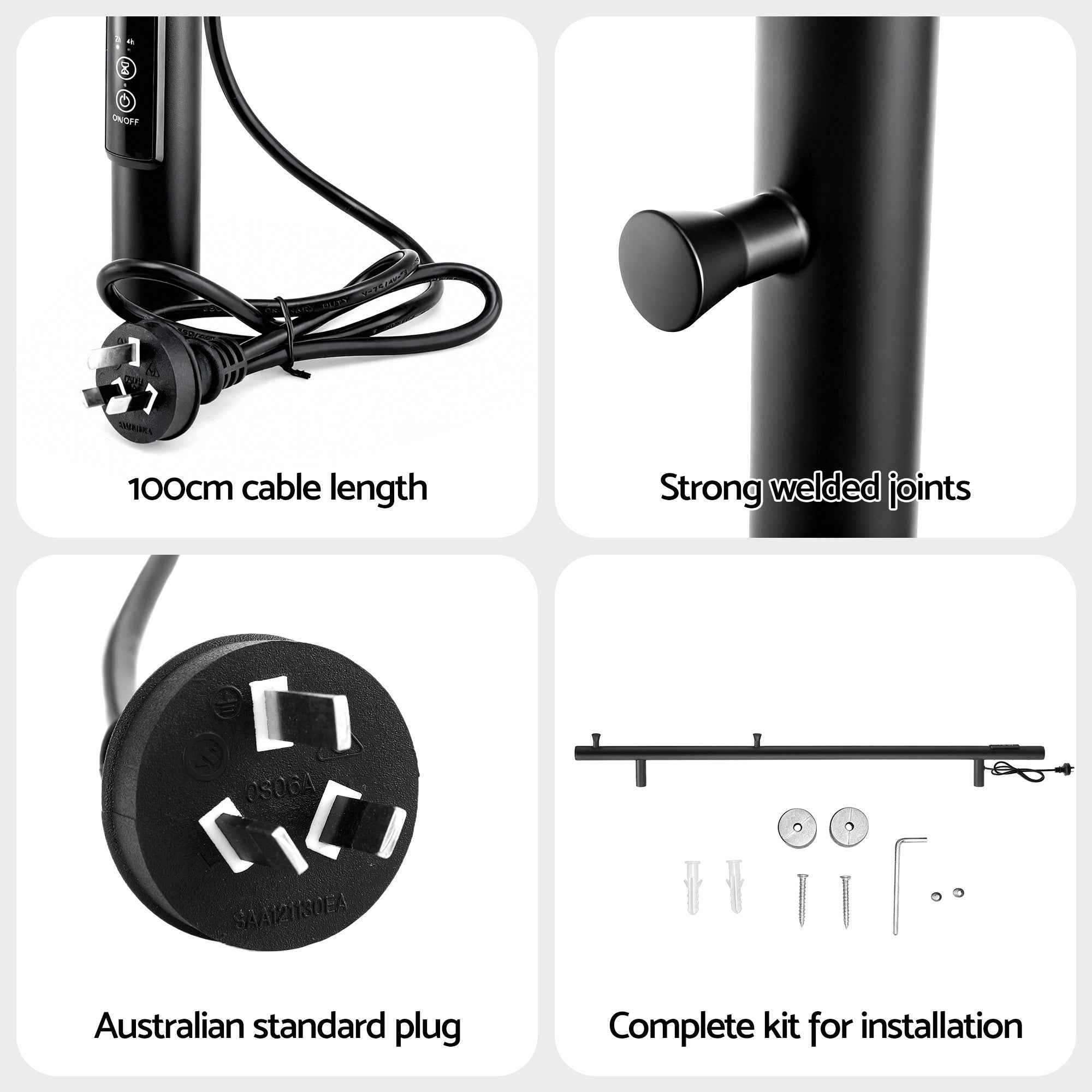 Devanti Heated Towel Rail with Timer Vertical Electric Heater Warmer Rack Black