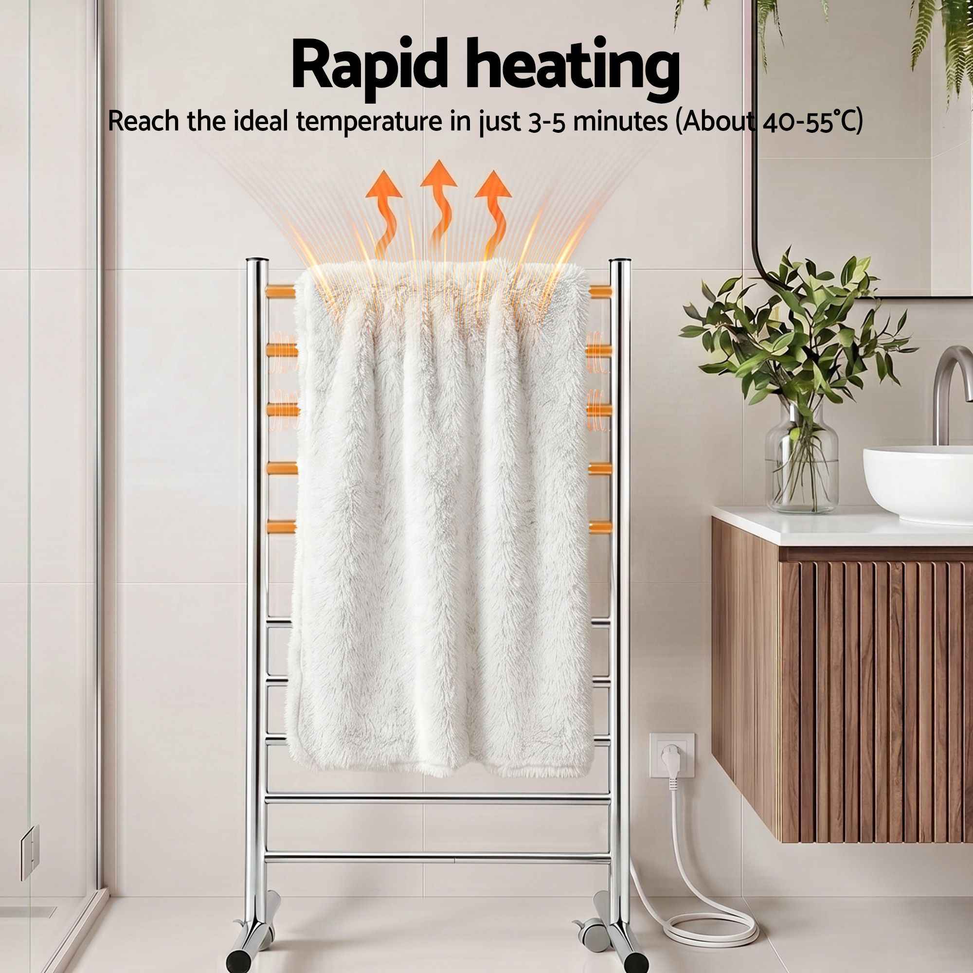 Devanti 10-Bar Freestanding Heated Towel Rail 3-5 Mins Fast Heating Electric Towel Warmer for Bathroom Winter Drying Stainless Steel Plug In 100W