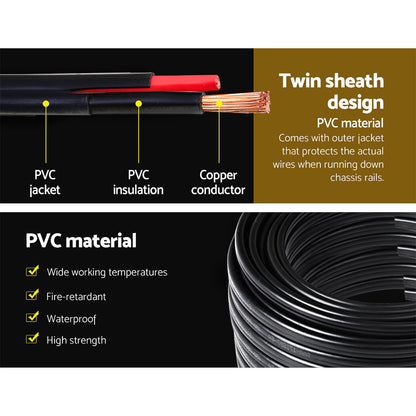 Giantz 4MM 100M Twin Core Wire Electrical Cable Extension Car 450V 2 Sheath