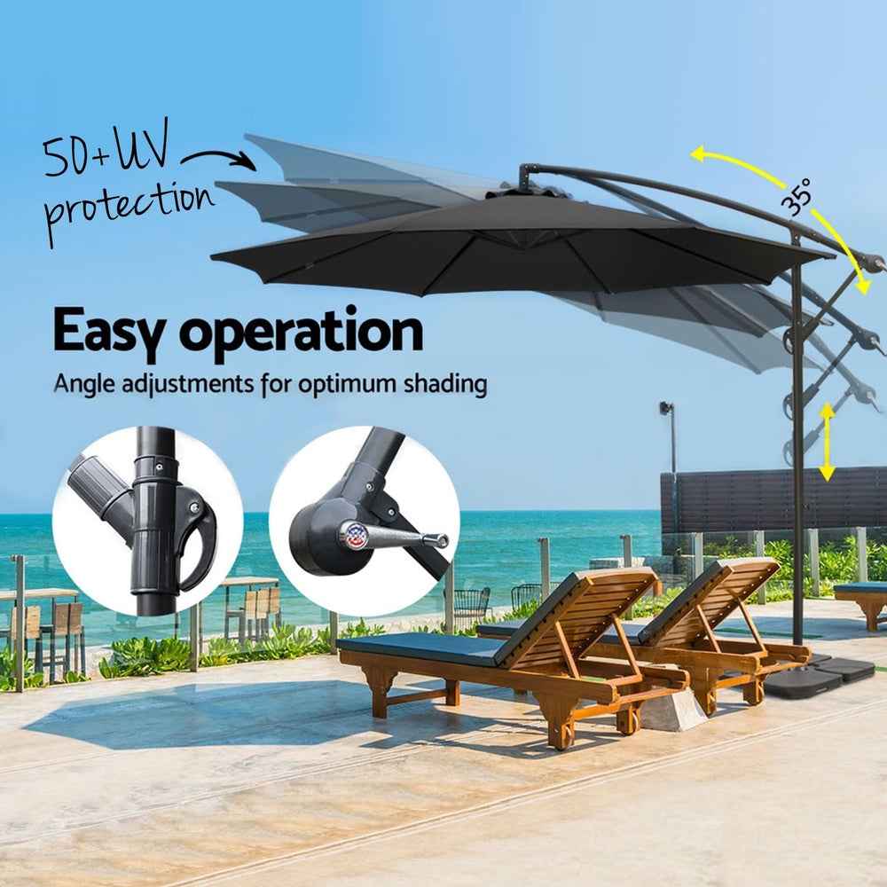 Instahut 3m Umbrella w/Base Outdoor Cantilever Beach Garden Patio Parasol Black