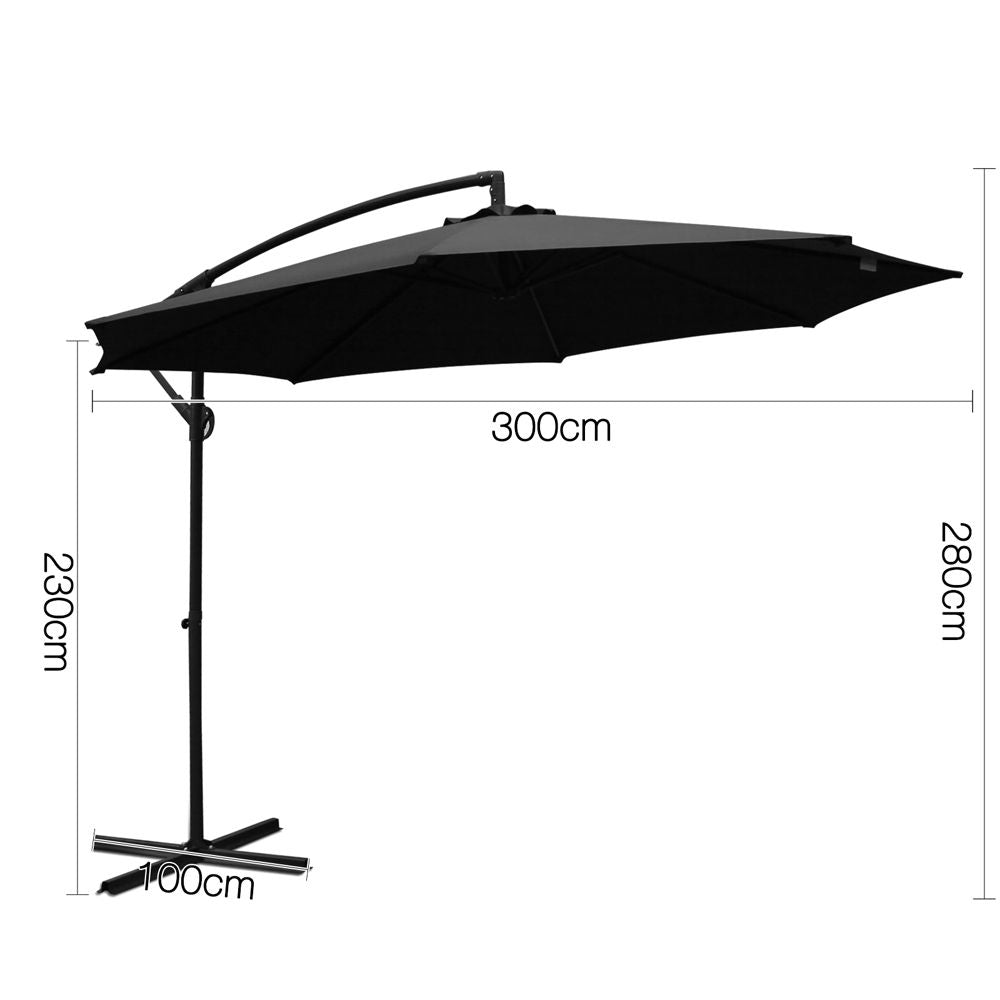 Sombrilla para exteriores Instahut de 3 m con estructura en voladizo para playa, jardín y patio, color negro