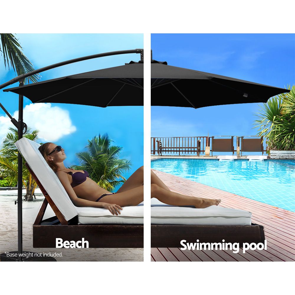 Sombrilla para exteriores Instahut de 3 m con estructura en voladizo para playa, jardín y patio, color negro