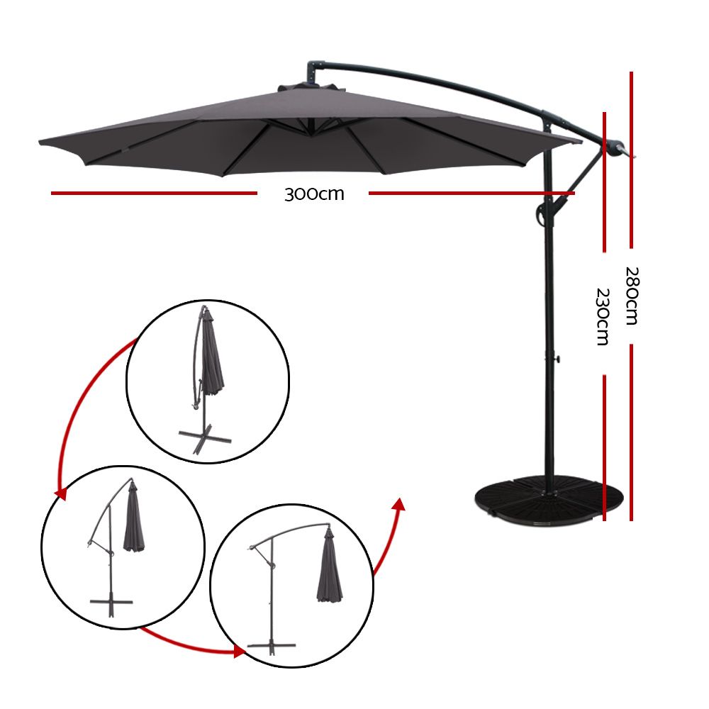 Sombrilla para exteriores Instahut de 3 m en voladizo para playa, jardín y patio, color carbón