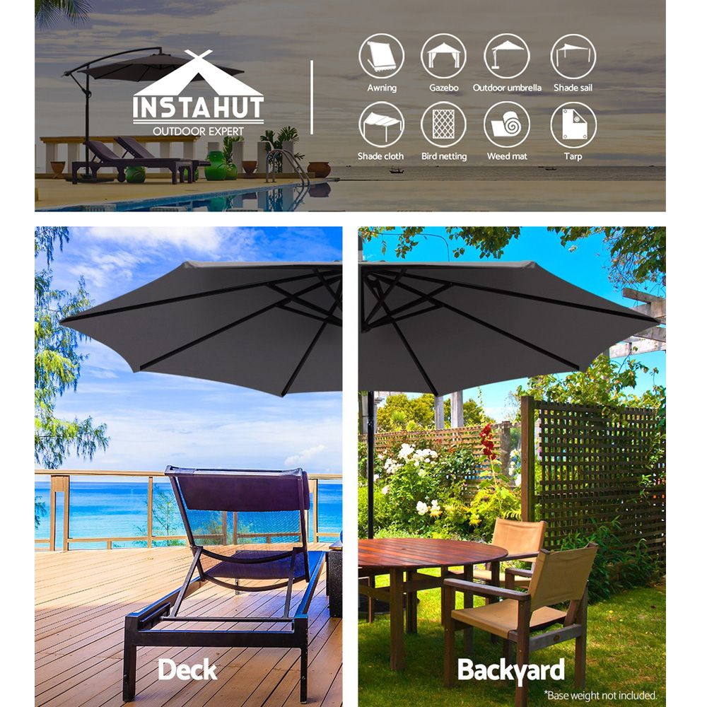 Sombrilla para exteriores Instahut de 3 m en voladizo para playa, jardín y patio, color carbón