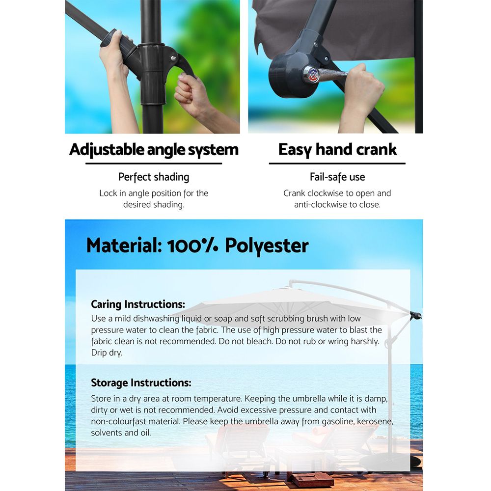 Sombrilla para exteriores Instahut de 3 m en voladizo para playa, jardín y patio, color carbón
