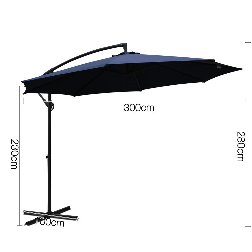 Sombrilla para exteriores Instahut de 3 m con estructura en voladizo para playa, jardín y patio, color azul marino