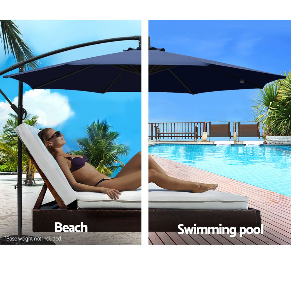Sombrilla para exteriores Instahut de 3 m con estructura en voladizo para playa, jardín y patio, color azul marino