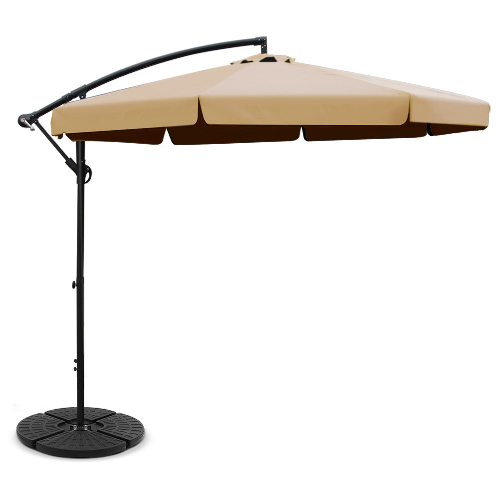 Instahut 3m Outdoor Umbrella w/Base Cantilever Garden Patio Beach Beige - YDS.com.au