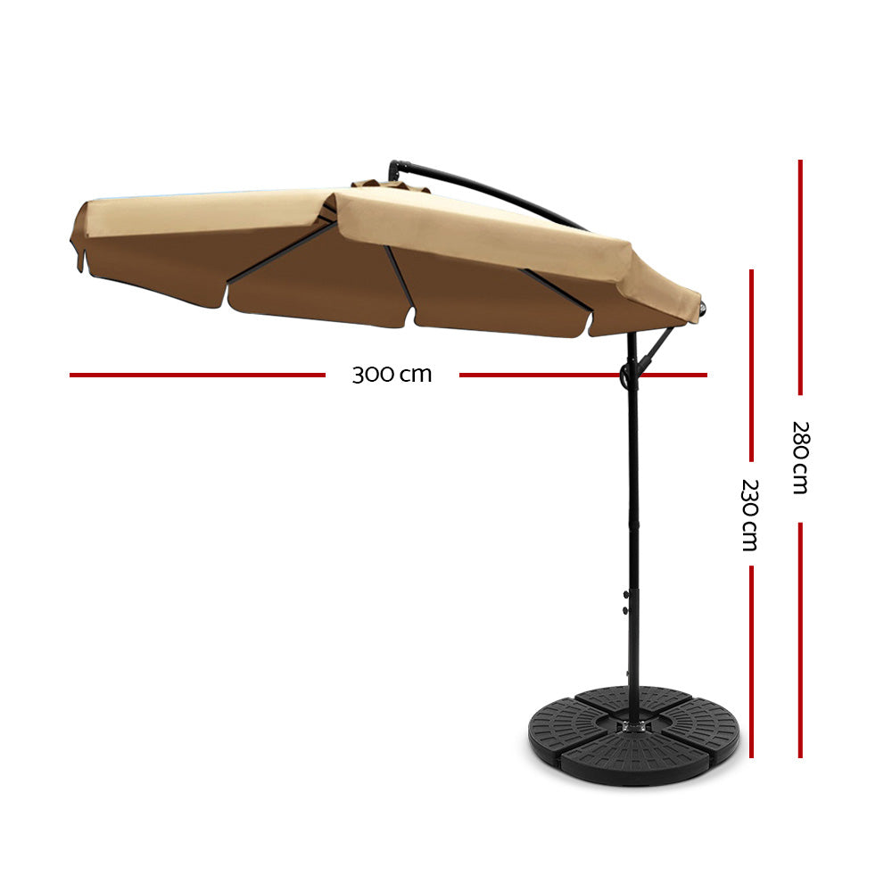 Instahut 3m Outdoor Umbrella w/Base Cantilever Garden Patio Beach Beige - YDS.com.au