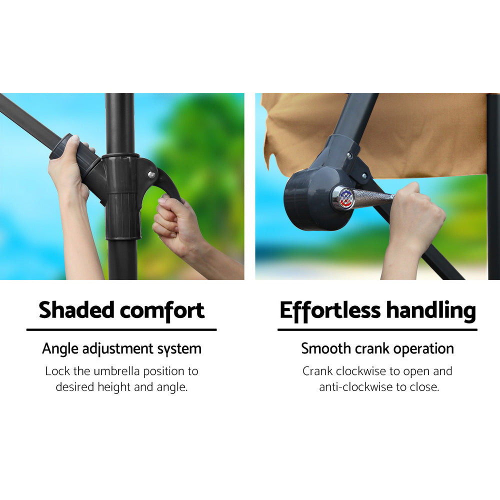 Instahut 3m Outdoor Umbrella w/Base Cantilever Garden Patio Beach Beige - YDS.com.au