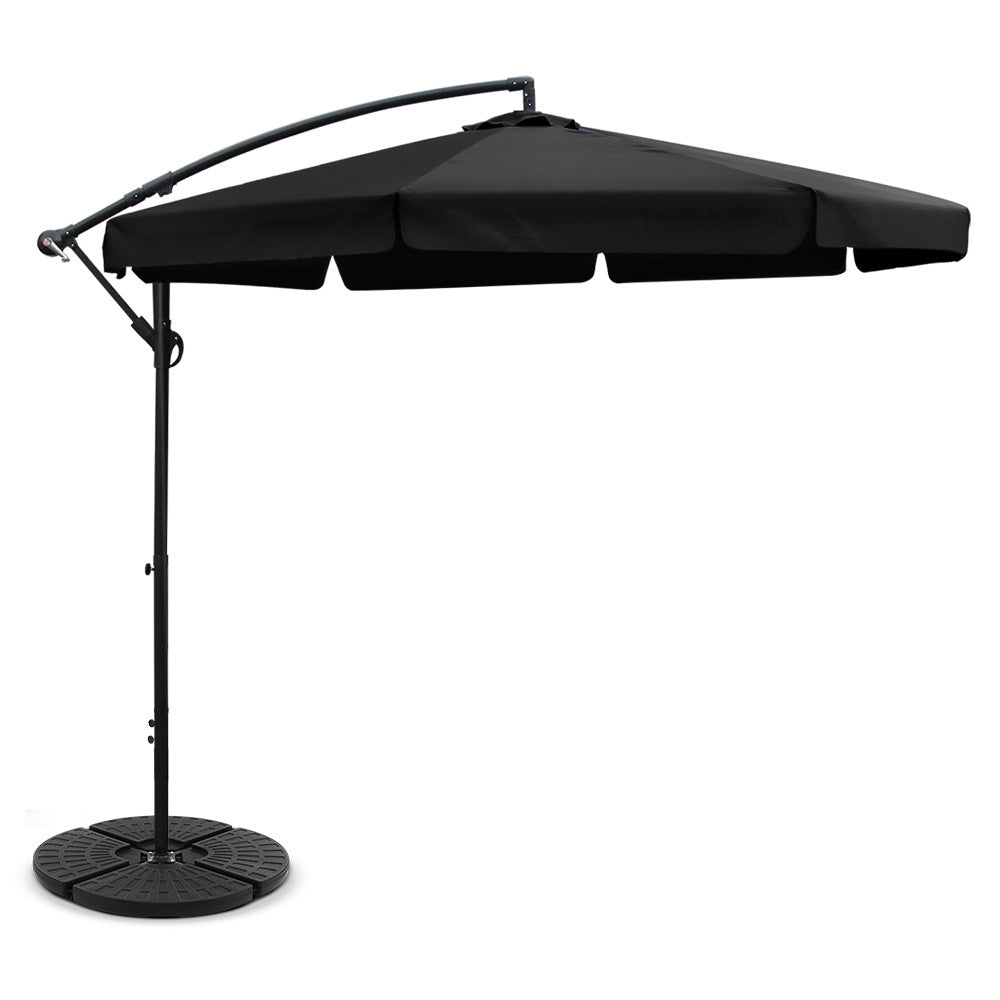 Instahut 3m Outdoor Umbrella w/Base Cantilever Garden Patio Beach Black - YDS.com.au