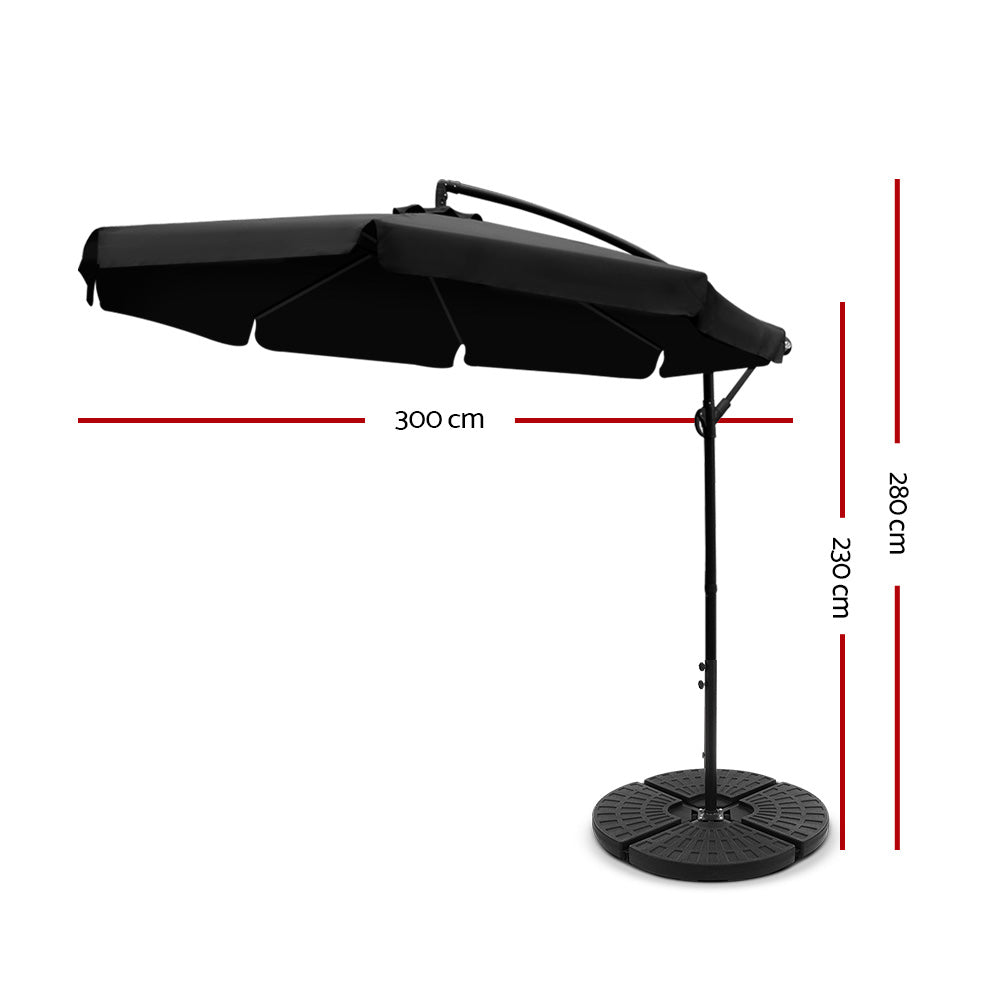 Instahut 3m Outdoor Umbrella w/Base Cantilever Garden Patio Beach Black - YDS.com.au