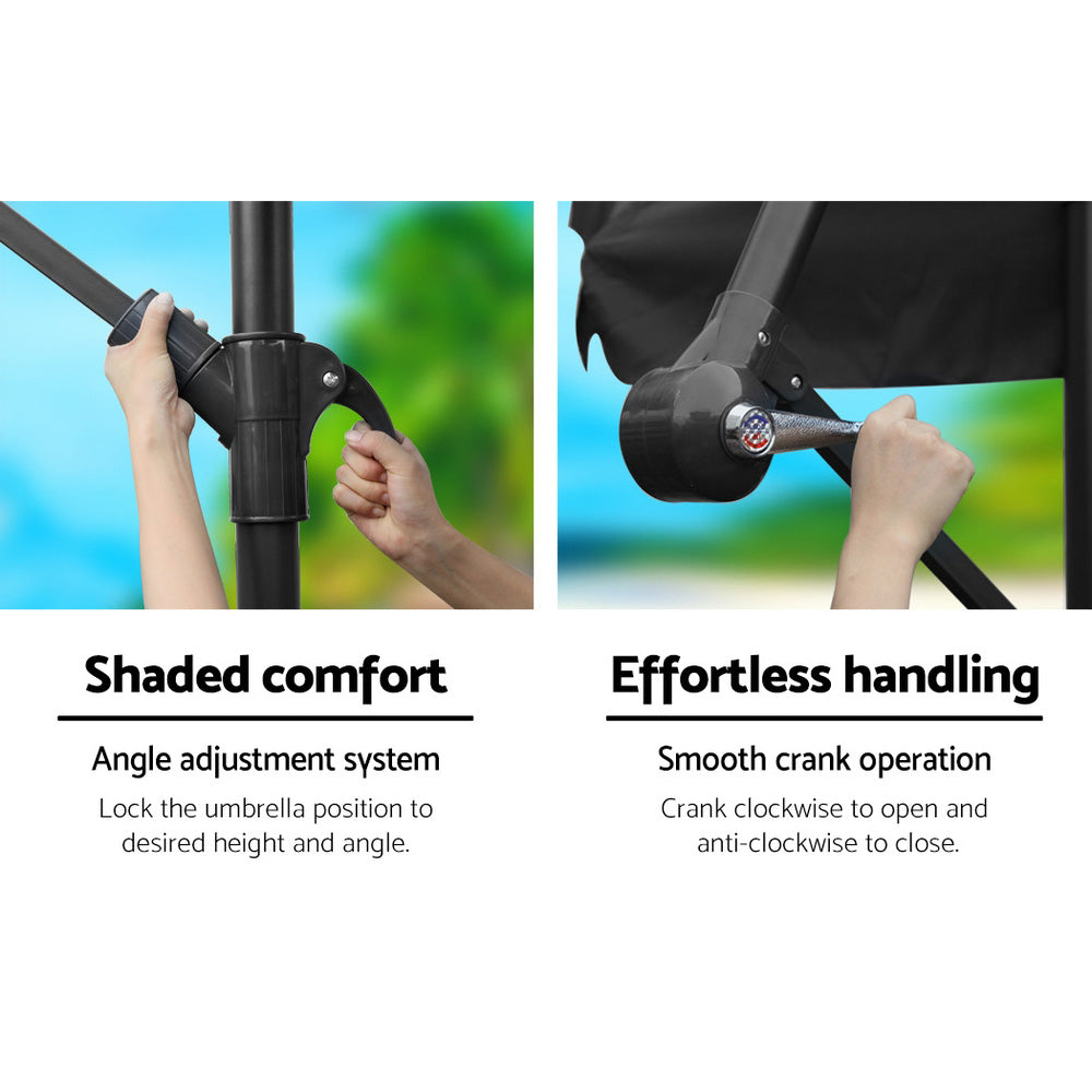 Instahut 3m Outdoor Umbrella w/Base Cantilever Garden Patio Beach Black - YDS.com.au