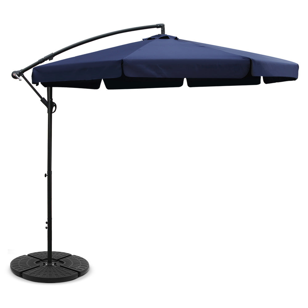Instahut 3m Outdoor Umbrella w/Base Cantilever Garden Patio Beach Navy - YDS.com.au