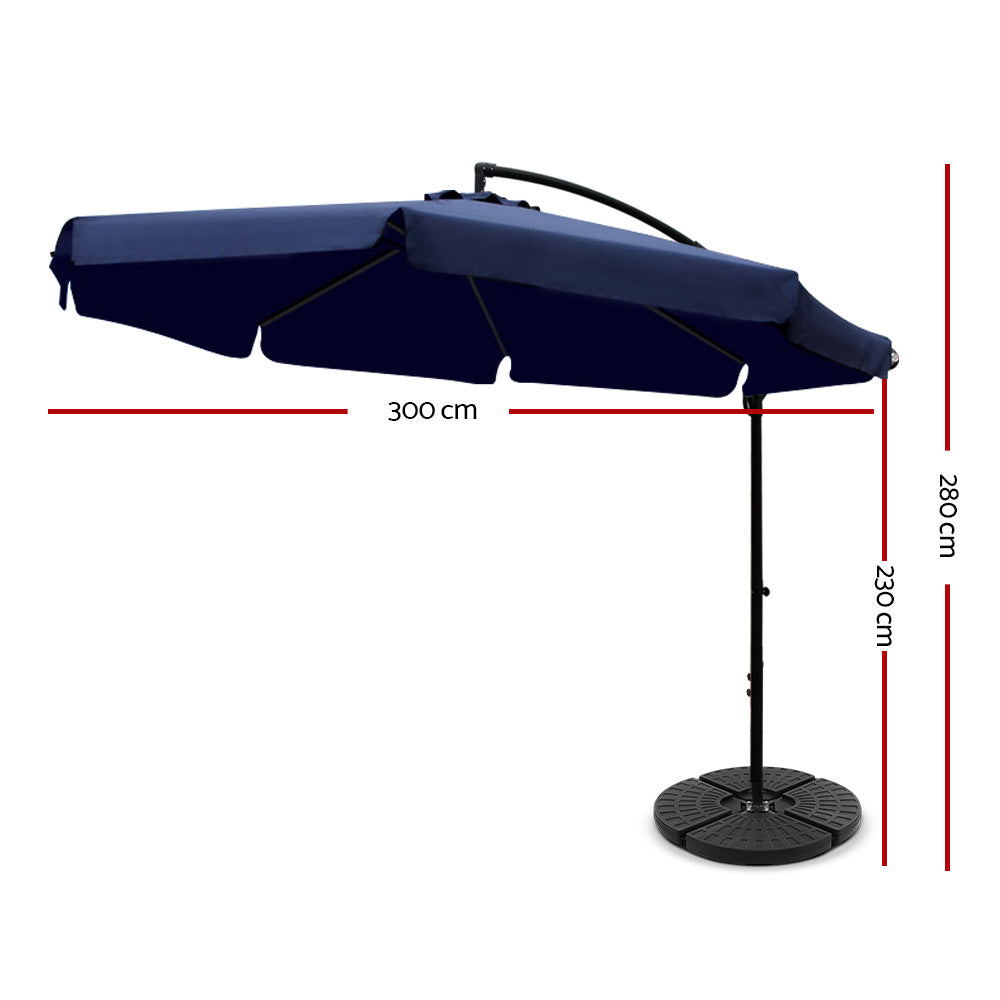 Instahut 3m Outdoor Umbrella w/Base Cantilever Garden Patio Beach Navy - YDS.com.au