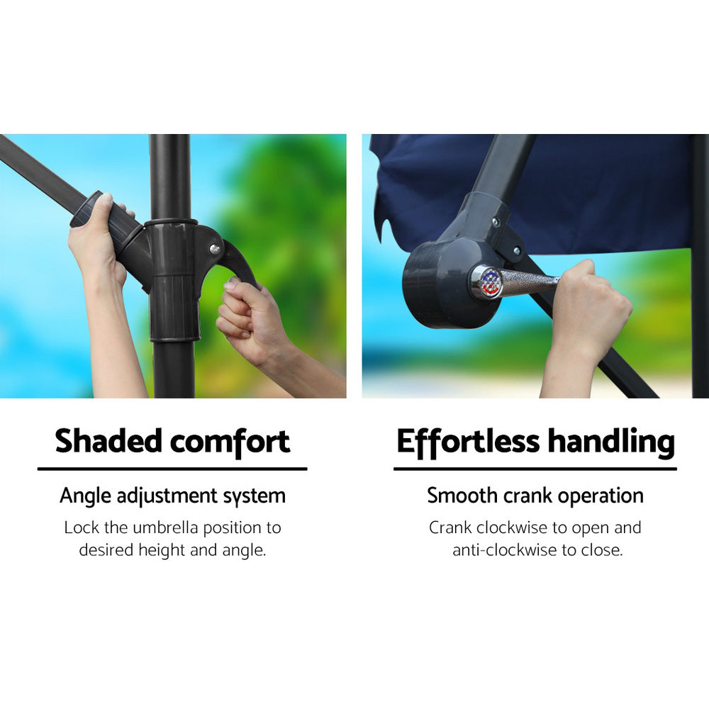 Instahut 3m Outdoor Umbrella w/Base Cantilever Garden Patio Beach Navy - YDS.com.au