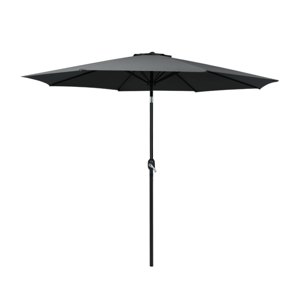 Instahut 2.7m Outdoor Umbrella w/Base Pole Stand Garden Beach Black - YDS.com.au