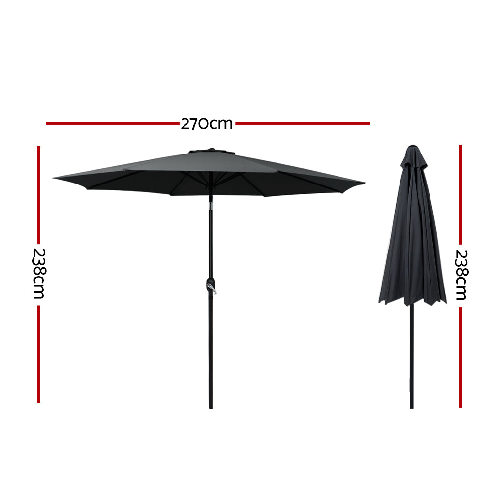 Instahut 2.7m Outdoor Umbrella w/Base Pole Stand Garden Beach Black - YDS.com.au