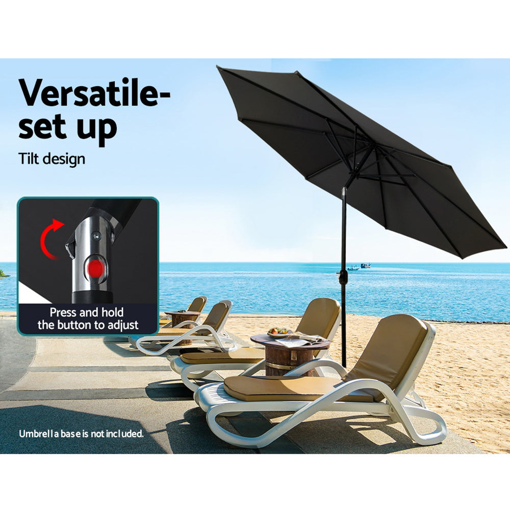 Instahut 2.7m Outdoor Umbrella w/Base Pole Stand Garden Beach Black - YDS.com.au