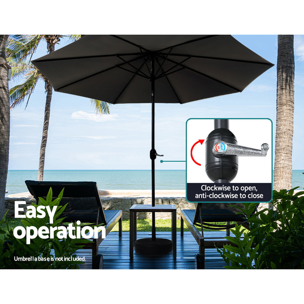 Instahut 2.7m Outdoor Umbrella w/Base Pole Stand Garden Beach Black - YDS.com.au