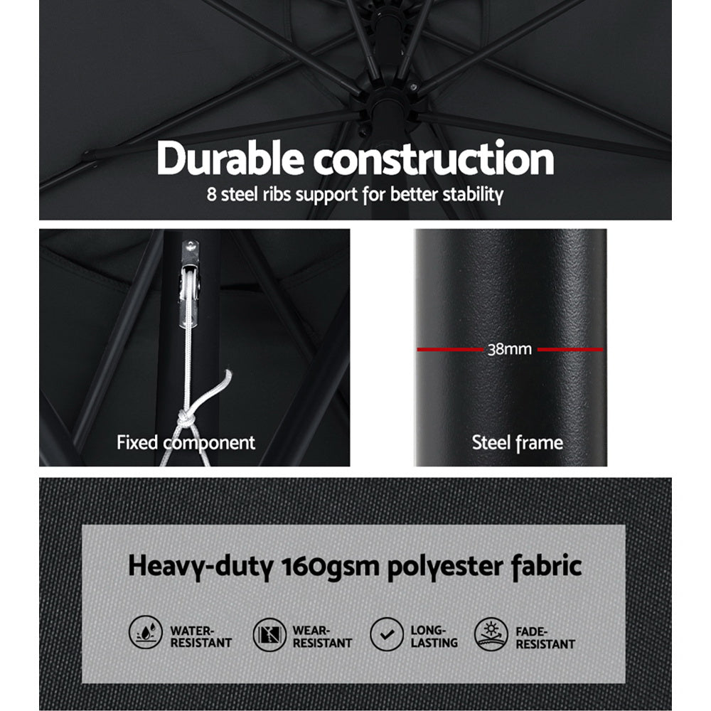 Instahut 2.7m Outdoor Umbrella w/Base Pole Stand Garden Beach Black - YDS.com.au