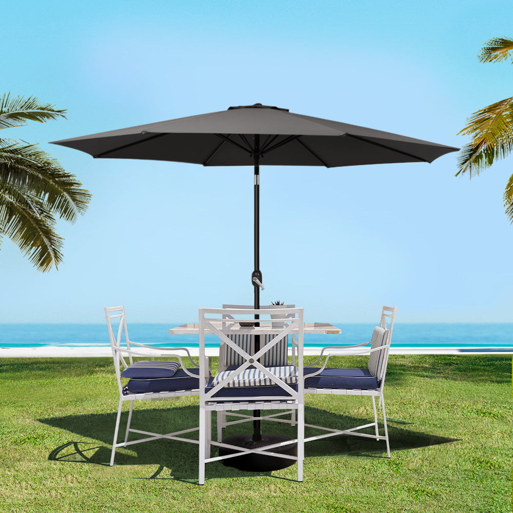 Instahut 2.7m Outdoor Umbrella w/Base Pole Stand Garden Beach Black - YDS.com.au