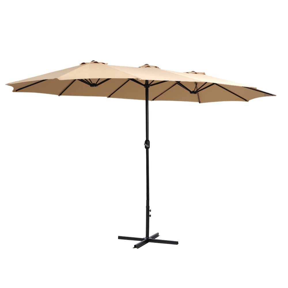 Instahut 4.57m Outdoor Umbrella Beach Pole Garden Tilt Beige - YDS.com.au