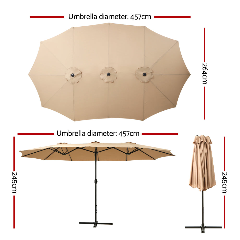 Instahut 4.57m Outdoor Umbrella Beach Pole Garden Tilt Beige - YDS.com.au