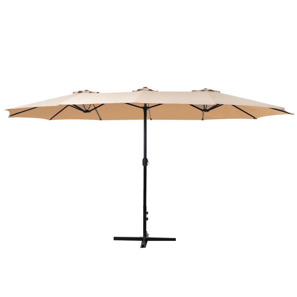 Instahut 4.57m Outdoor Umbrella Beach Pole Garden Tilt Beige - YDS.com.au