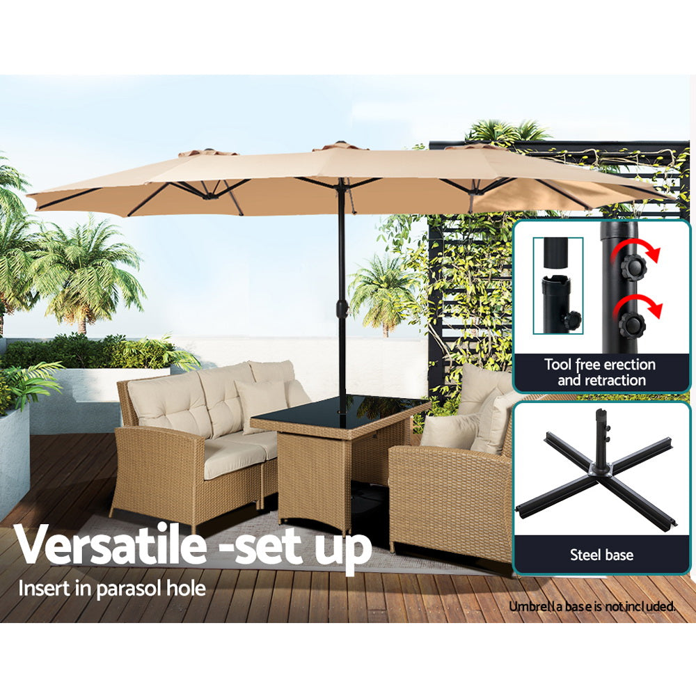 Instahut 4.57m Outdoor Umbrella Beach Pole Garden Tilt Beige - YDS.com.au