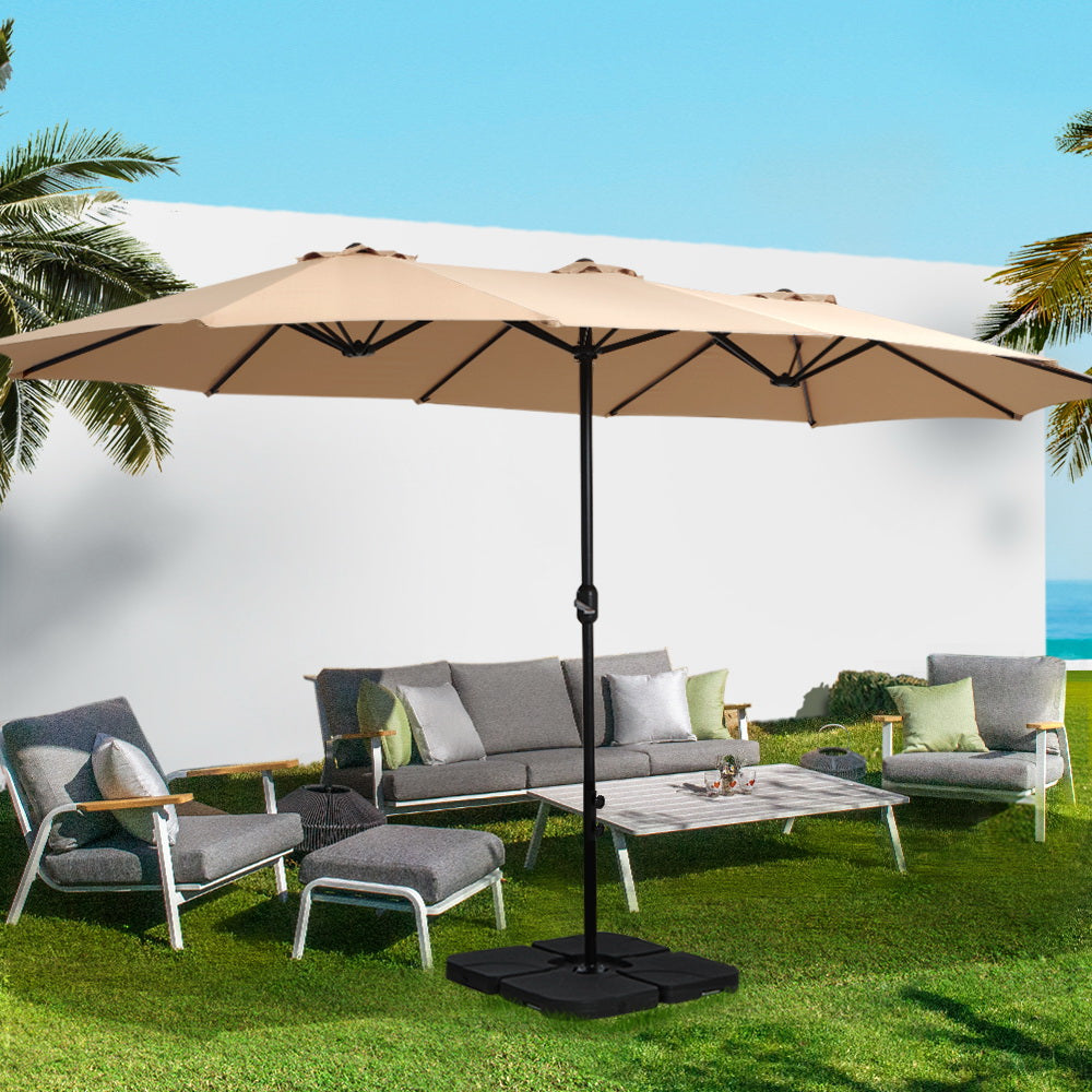 Instahut 4.57m Outdoor Umbrella Beach Pole Garden Tilt Beige - YDS.com.au