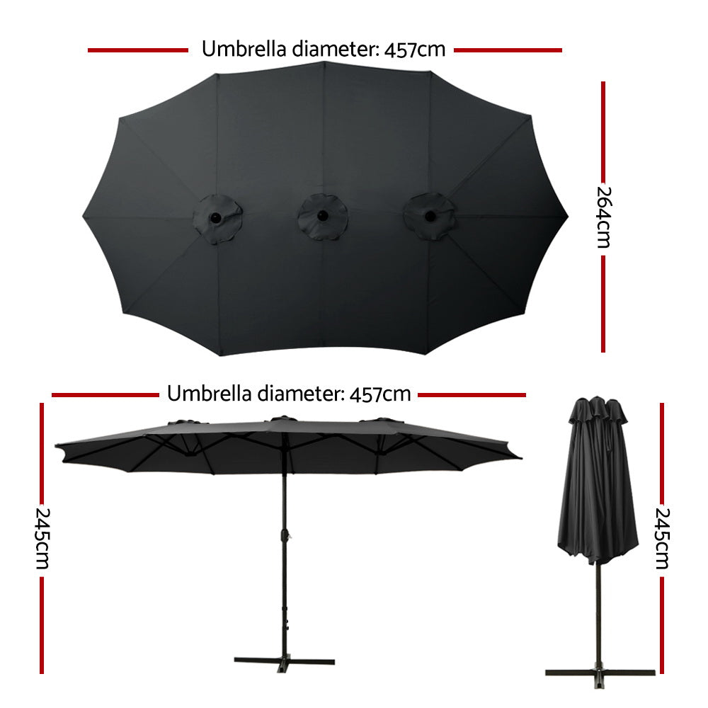 Instahut 4.57m Outdoor Umbrella Beach Pole Garden Tilt Black - YDS.com.au