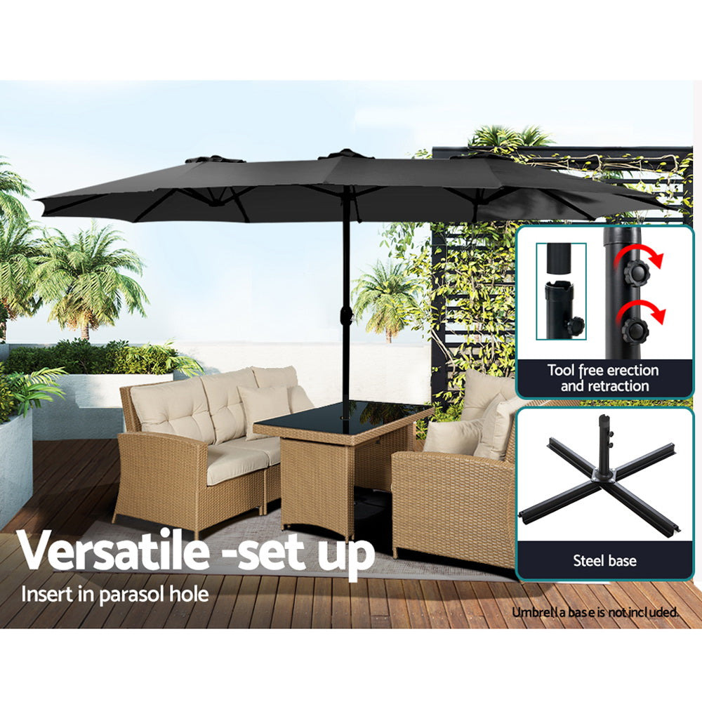 Instahut 4.57m Outdoor Umbrella Beach Pole Garden Tilt Black - YDS.com.au