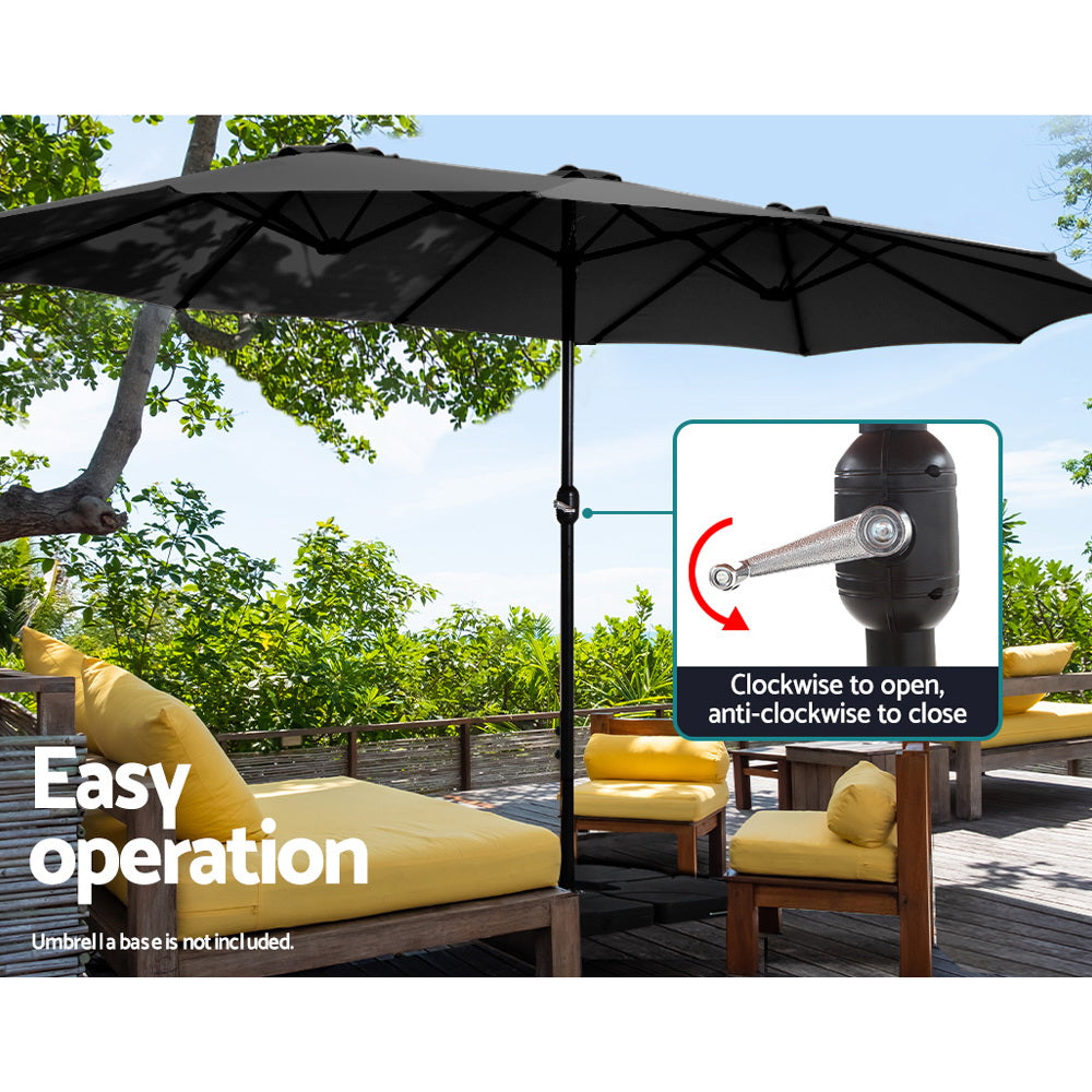 Instahut 4.57m Outdoor Umbrella Beach Pole Garden Tilt Black - YDS.com.au