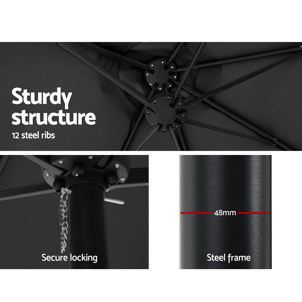 Instahut 4.57m Outdoor Umbrella Beach Pole Garden Tilt Black - YDS.com.au