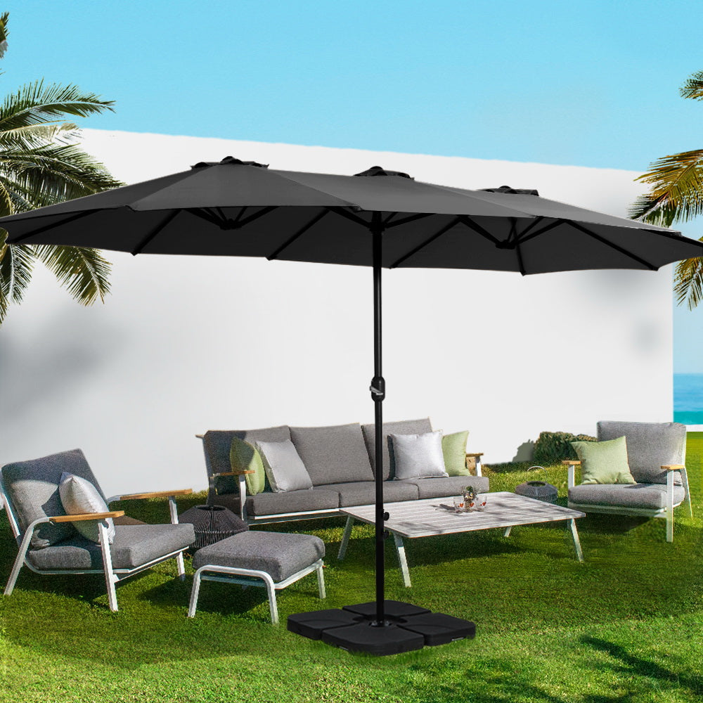 Instahut 4.57m Outdoor Umbrella Beach Pole Garden Tilt Black - YDS.com.au