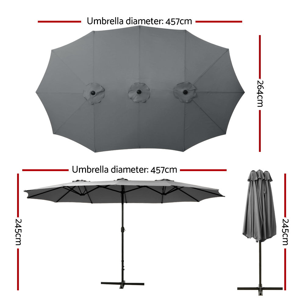 Instahut 4.57m Outdoor Umbrella Beach Pole Garden Tilt Charcoal - YDS.com.au