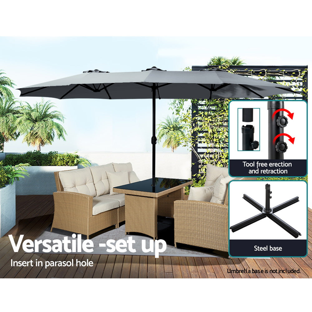 Instahut 4.57m Outdoor Umbrella Beach Pole Garden Tilt Charcoal - YDS.com.au