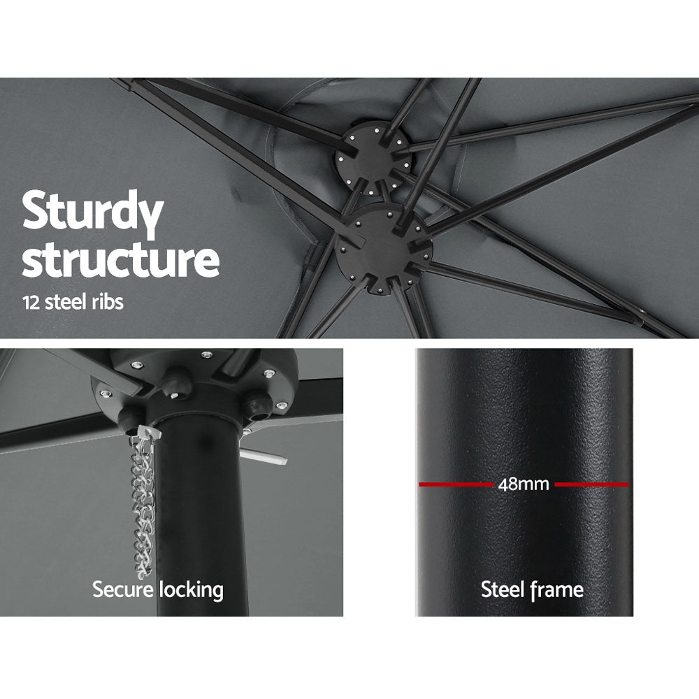 Instahut 4.57m Outdoor Umbrella Beach Pole Garden Tilt Charcoal - YDS.com.au